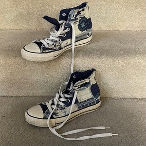 Converse Chuck Taylor denim patchwork high tops in size 5.5, Eur 38 only worn 2x